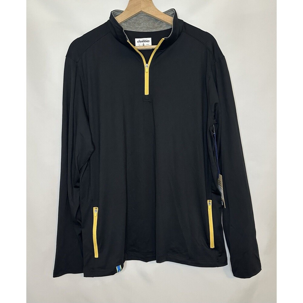 CHUBBIES Obsidian Black Yellow Quarter Zip Pullover Movementum Men's LARGE *NEW*